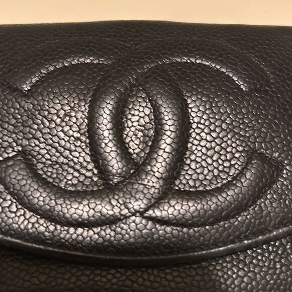 Chanel Caviar Leather Bifold Wallet With Coin Pouch Black Classic CC Big Logo - Picture 3 of 13